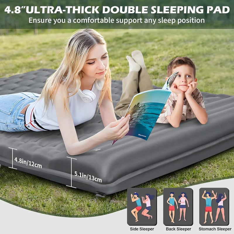 HiiPeak 2 személyes felfújható matrac 12 cm vastag 140x200 cm kempingmatrac beépített párnával