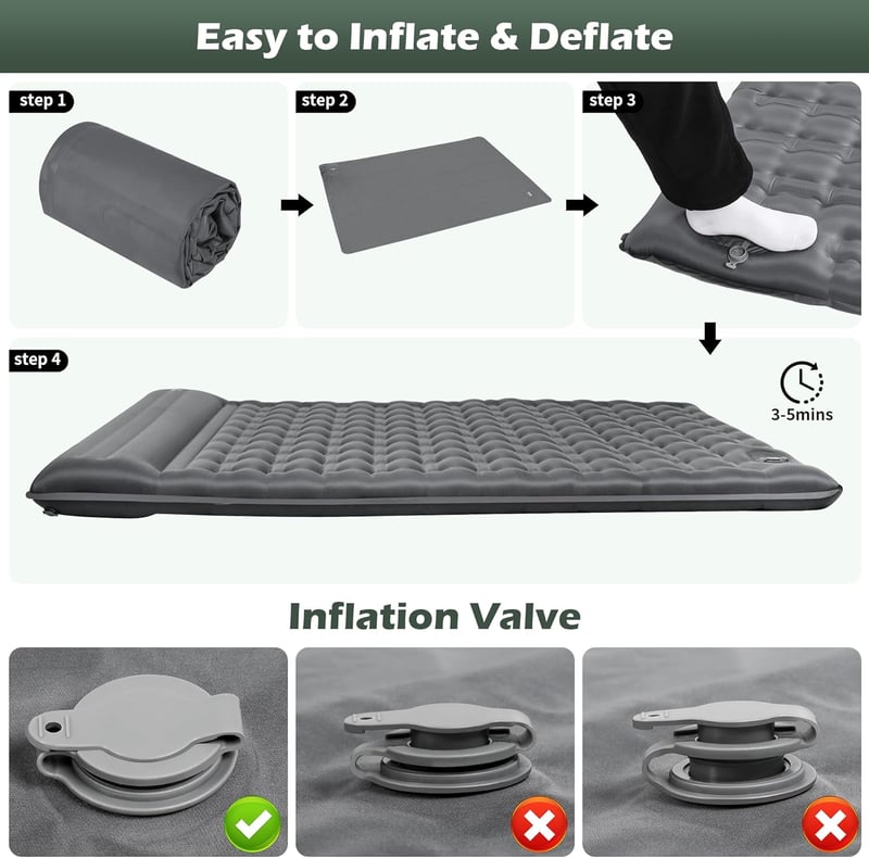 HiiPeak 2 személyes felfújható matrac 12 cm vastag 140x200 cm kempingmatrac beépített párnával