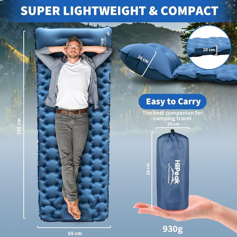 HiiPeak Camping Légágy Integrált Párnával és Lábpumpával Kempingezéshez - Blue