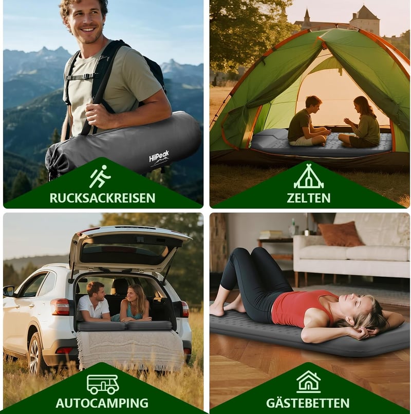 HiiPeak Önfelfújódó Camping Matrac Párnával, Szigetelt Alvómatrac R-érték 9.5