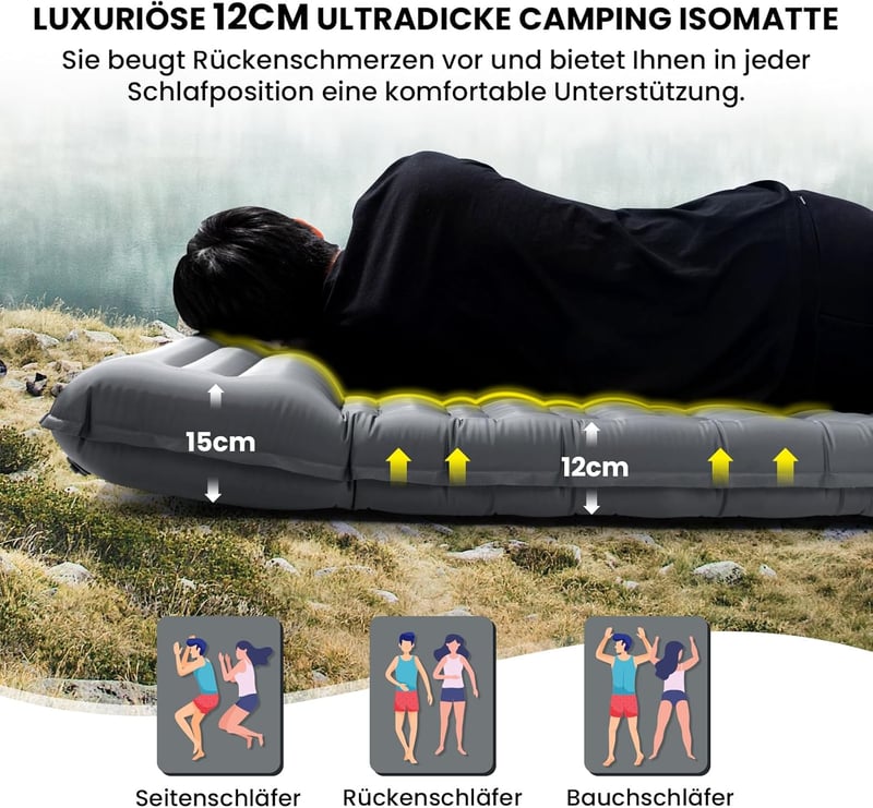 HIKENTURE 12 cm Önfelfújó Kétszemélyes Kemping Matrac Lábpumpával