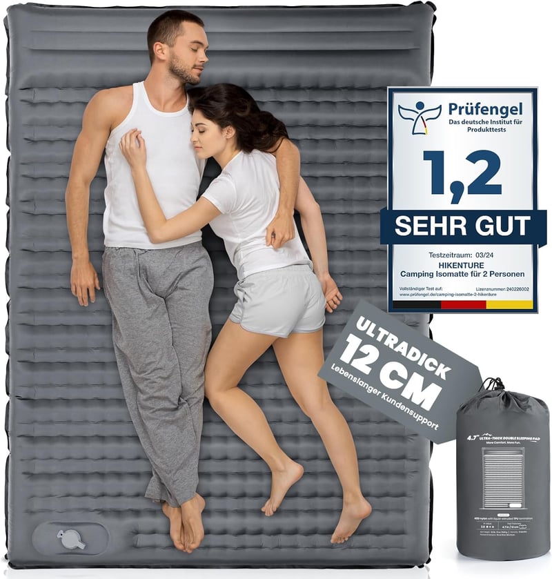 HIKENTURE 12 cm Önfelfújó Kétszemélyes Kemping Matrac Lábpumpával