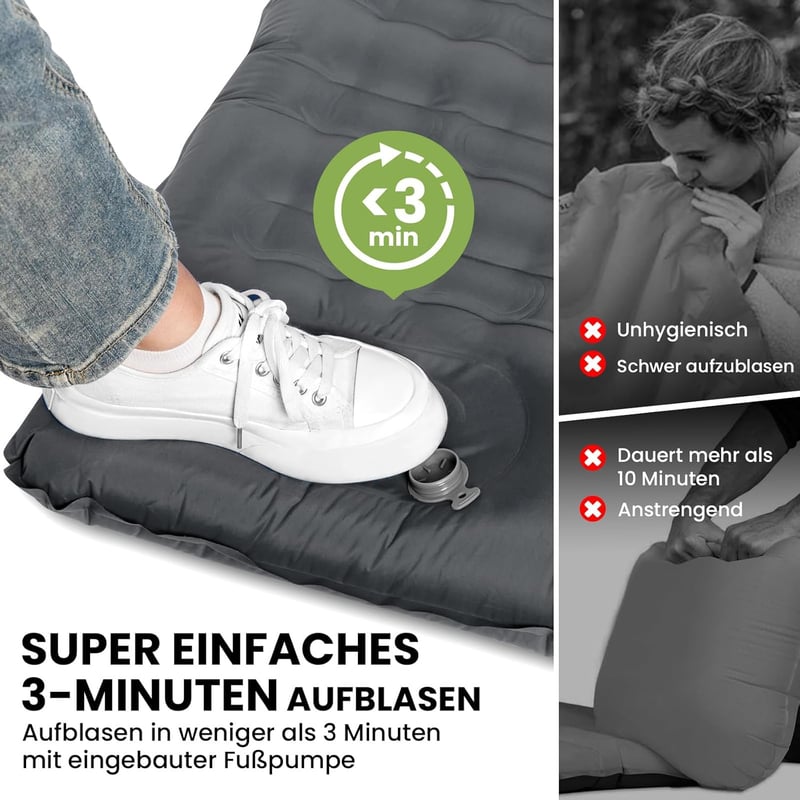 HIKENTURE 12 cm Önfelfújó Kétszemélyes Kemping Matrac Lábpumpával