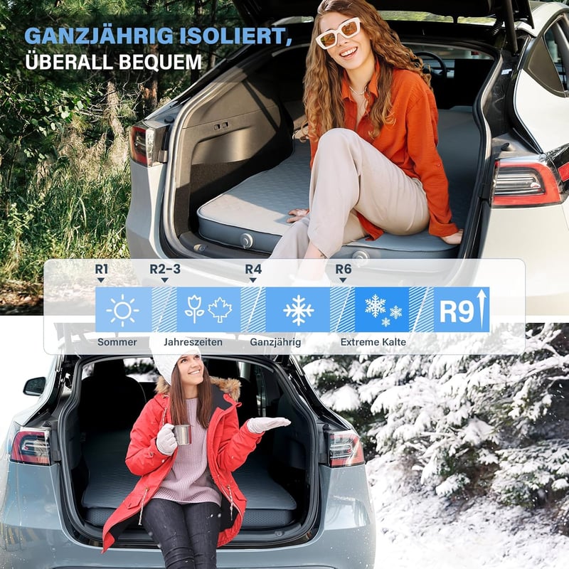HIKENTURE Kempingmatrac Tesla Model Y/3 - 8 cm Vastag Memóriahabos Önfelfújó Alvómatrac, Kompakt Méretű, 4 Évszakos Használatra - Grey, Perfekt für Tesla Model Y/Juniper, Practical