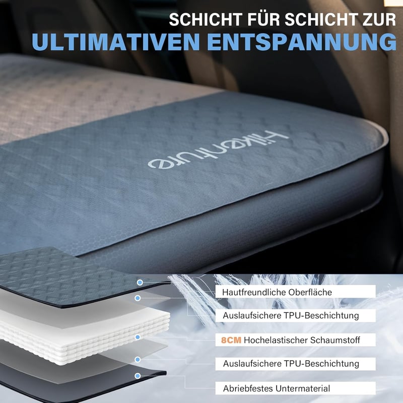 HIKENTURE Kempingmatrac Tesla Model Y/3 - 8 cm Vastag Memóriahabos Önfelfújó Alvómatrac, Kompakt Méretű, 4 Évszakos Használatra - Grey, Perfekt für Tesla Model Y/Juniper, Practical