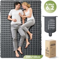 HIKENTURE Kétszemélyes Kempingmatrac 6.2 R-Értékkel - 8 cm Vastag Felfújható Matrac 140x200 cm, 4 Évszakos Túramatrac Kempingezéshez, Túrázá 1