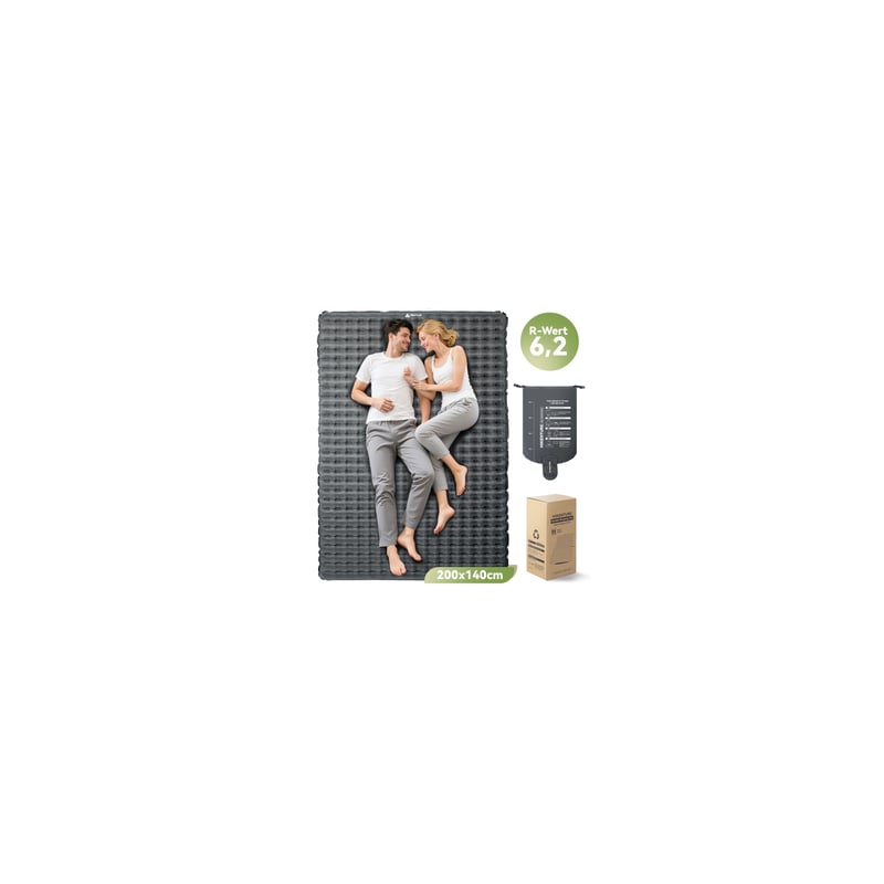 HIKENTURE Dvojlôžkový kempingový matrac s hodnotou R 6.2 - 8 cm hrubý nafukovací matrac 140x200 cm, 4-sezónny turistický matrac na kempovanie, turistiku
