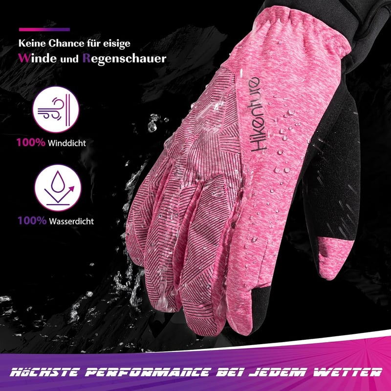 HIKENTURE női téli vízálló kerékpáros kesztyű hőszigetelt bélés érintőképernyőhöz pink fekete melegkesztyű