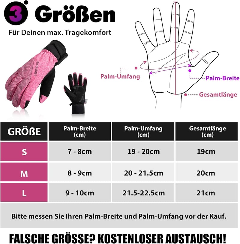 HIKENTURE női téli vízálló kerékpáros kesztyű hőszigetelt bélés érintőképernyőhöz pink fekete melegkesztyű