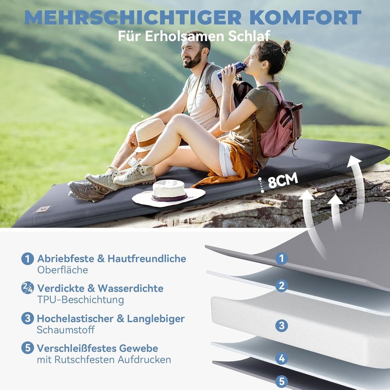 HIKENTURE önfelfújó kemping matrac elektromos pumpával 8cm vastag