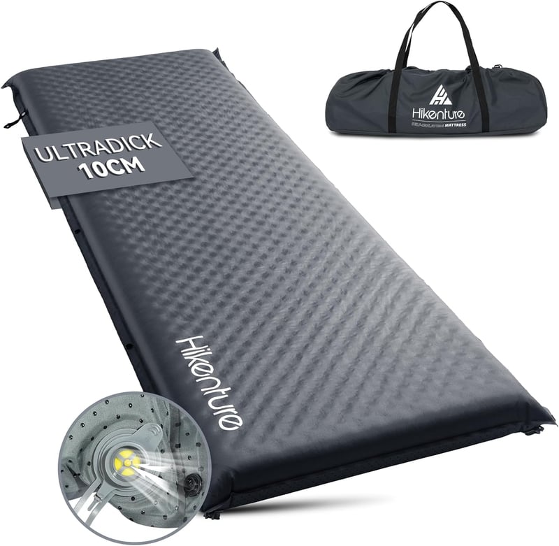 HIKENTURE Önfelfújó Kempingmatrac 10 cm Vastag, Memory Foam Túramatrac 200 kg Teherbírással, Sötétszürke Hálózsák Alátét Túrázáshoz, Kemping - Darkgray