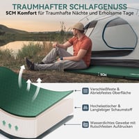 HIKENTURE Önfelfújó Kempingmatrac 5 cm Vastag, Kétszeleppel, Sötétzöld Habszivacs Matrac Kempingezéshez, Túrázáshoz, Kültéri Alváshoz, 192x7 3