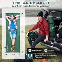 HIKENTURE Önfelfújó Kempingmatrac 5 cm Vastag, Kétszeleppel, Sötétzöld Habszivacs Matrac Kempingezéshez, Túrázáshoz, Kültéri Alváshoz, 192x7 5