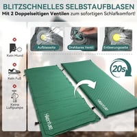 HIKENTURE Önfelfújó Kempingmatrac 5 cm Vastag, Kétszeleppel, Sötétzöld Habszivacs Matrac Kempingezéshez, Túrázáshoz, Kültéri Alváshoz, 192x7 4