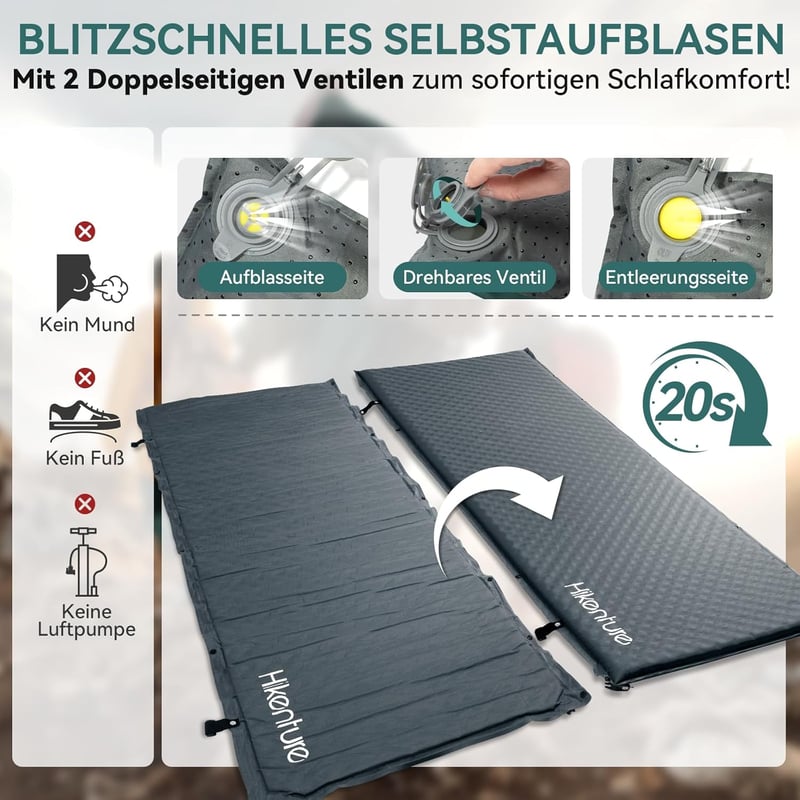 HIKENTURE Önfelfújó Kempingmatrac 5 cm Vastag, Túrázáshoz, Kültéri Alváshoz - Csúszásgátló PVC Habszivacs Matrac 150 kg Teherbírással, Sötét - Darkgray