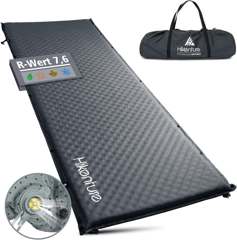 HIKENTURE Önfelfújó Kempingmatrac 5 cm Vastag, Túrázáshoz, Kültéri Alváshoz - Csúszásgátló PVC Habszivacs Matrac 150 kg Teherbírással, Sötét - Darkgray