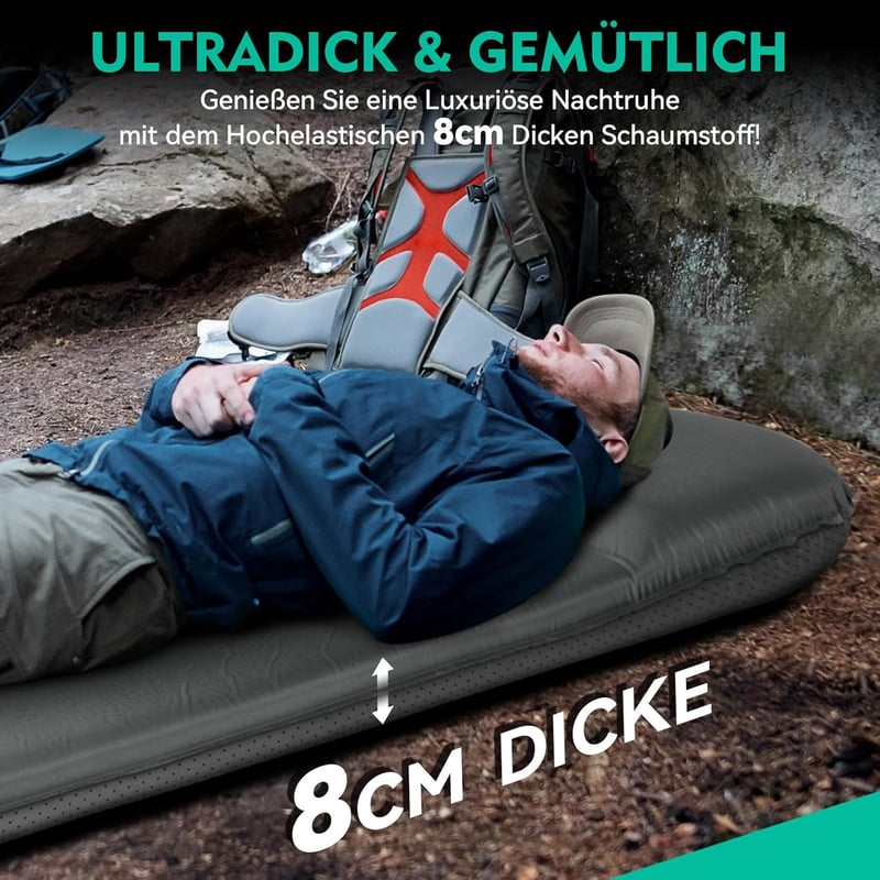 HIKENTURE 8 cm önfelfújó kemping matrac, kényelmes alvópad sátorhoz és túrázáshoz