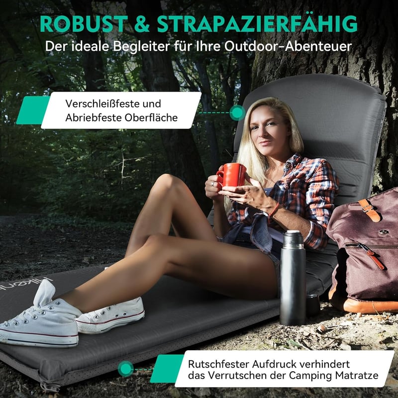 HIKENTURE 8 cm önfelfújó kemping matrac, kényelmes alvópad sátorhoz és túrázáshoz