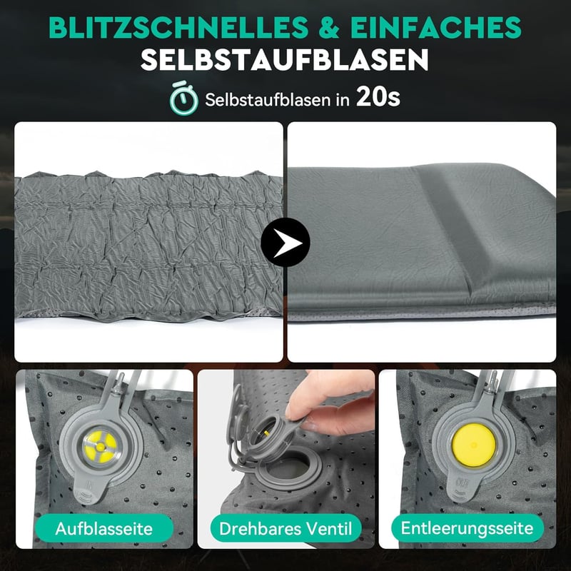 HIKENTURE 8 cm önfelfújó kemping matrac, kényelmes alvópad sátorhoz és túrázáshoz