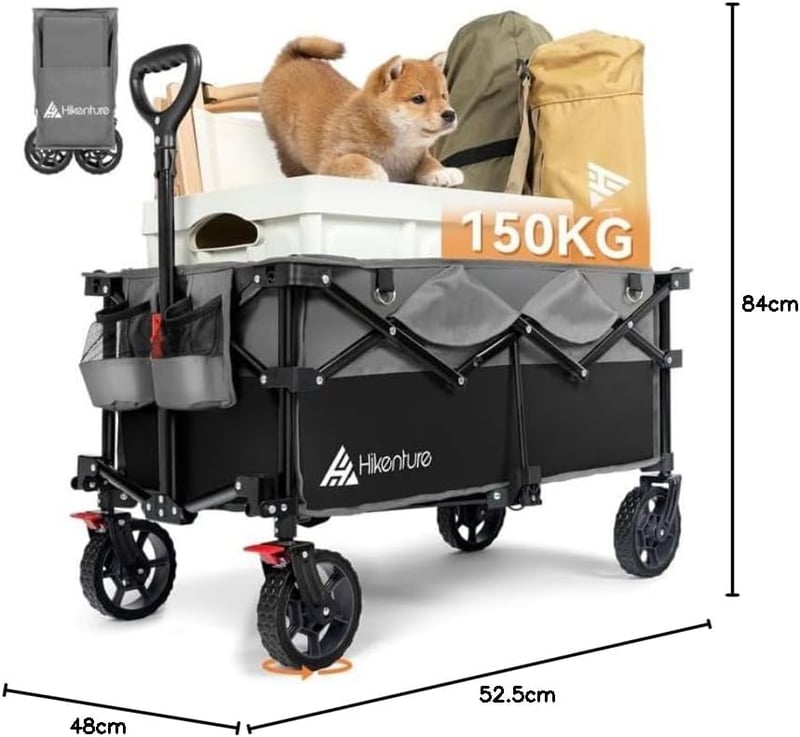 HIKENTURE összecsukható kézikocsi 135 l, 150 kg teherbírás