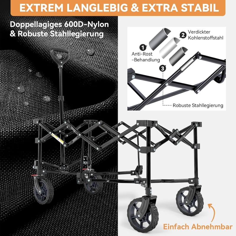 HIKENTURE összecsukható kézikocsi 135 l, 150 kg teherbírás