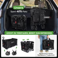 HIKENTURE összecsukható kézikocsi 140L 150kg teherbírás strand camping bevásárlás - Black 6