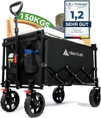 HIKENTURE összecsukható kézikocsi 140L 150kg teherbírás strand camping bevásárlás - Black 1