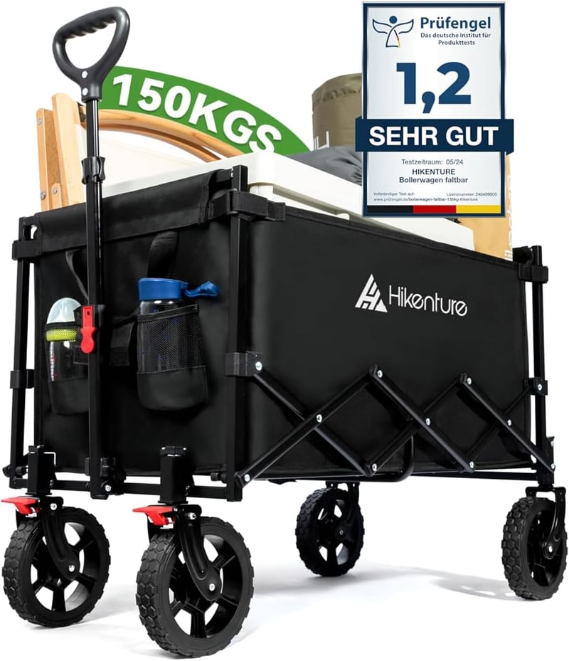 HIKENTURE összecsukható kézikocsi 140L 150kg teherbírás strand camping bevásárlás - Black
