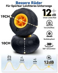 Skladací plážový vozík HIKENTURE 135 l, s nafukovacími kolesami 190x100 mm, nosnosť 150 kg, čierny – na kempovanie a do záhrady 4