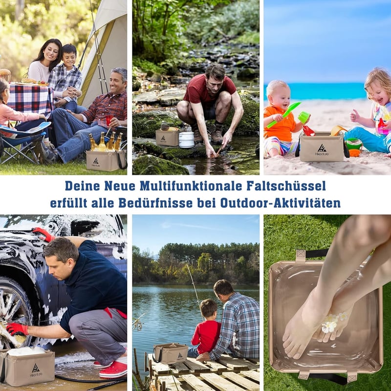 HIKENTURE összecsukható vödör 15L/20L kempinghez, horgászathoz, mosáshoz - 15L, Square Khaki