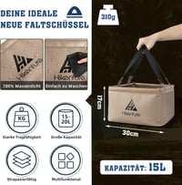 HIKENTURE összecsukható vödör 15L/20L kempinghez, horgászathoz, mosáshoz - 15L, Square Khaki 3