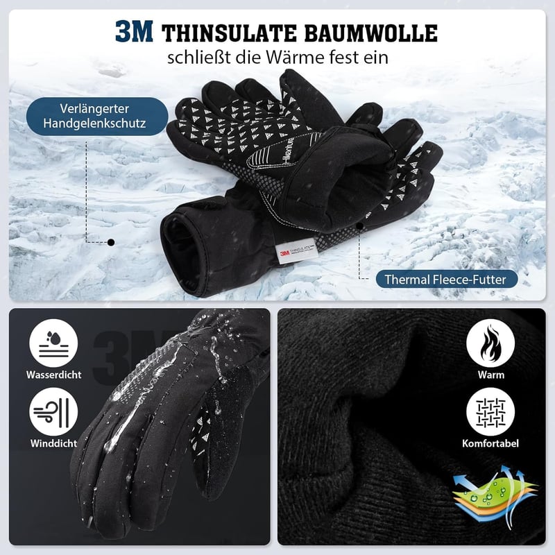 HIKENTURE téli kesztyű 3M Thinsulate, vízálló touchscreen, kerékpározáshoz