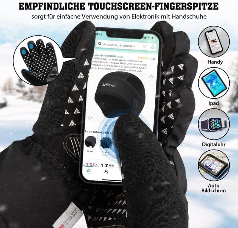 HIKENTURE téli kesztyű 3M Thinsulate, vízálló touchscreen, kerékpározáshoz