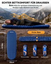 HIKENTURE Ultraľahká nafukovacia karimatka R-hodnota 4, 430 g, hrúbka 8 cm, múmiový tvar, 4-sezónna izolačná podložka na turistiku 4