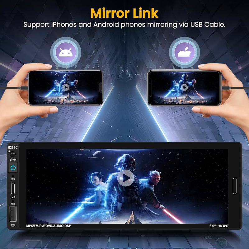 Hikity 1 Din Autórádió 6.9" Érintőképernyő Wireless CarPlay Android Bluetooth