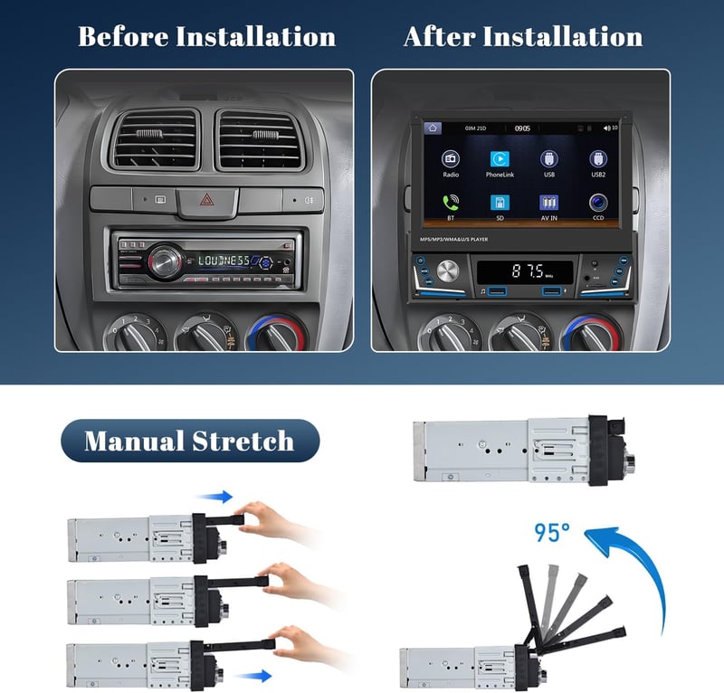 Hikity 1 DIN Autórádió 7" Kihúzható Érintőképernyővel - Vezeték Nélküli CarPlay, Android Auto, Bluetooth, FM/AM, USB, Tolatókamera