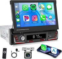 Hikity 1 DIN Autórádió 7" Kihúzható Érintőképernyővel - Vezeték Nélküli CarPlay, Android Auto, Bluetooth, FM/AM, USB, Tolatókamera 1