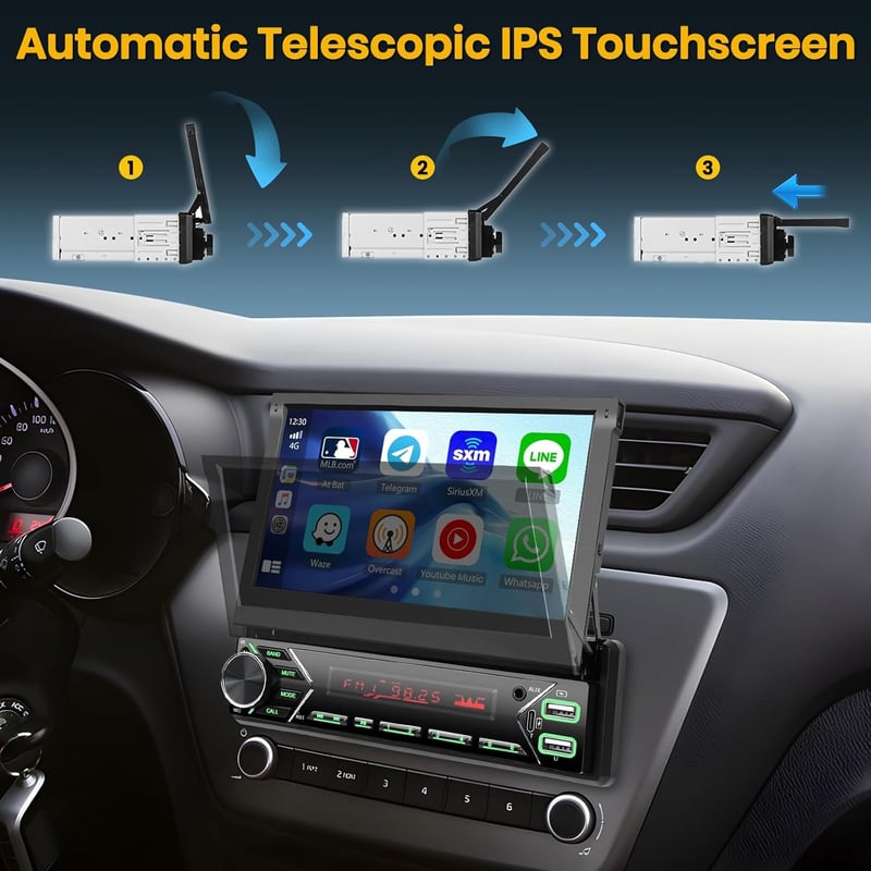 Hikity 1 DIN DAB Autórádió 7" Kihajtható Érintőképernyő Carplay Android Bluetooth