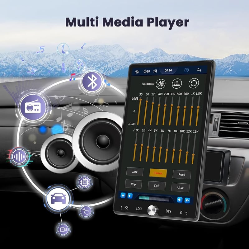 Hikity 10,4" Autórádió CarPlay Android Bluetooth Forgó Kijelző USB AUX