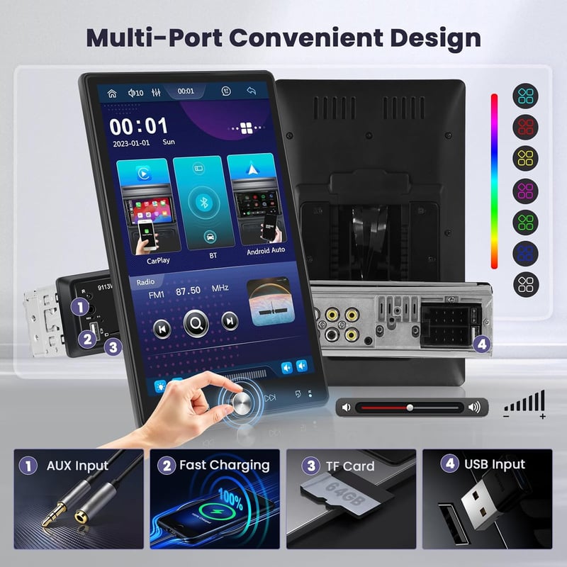 Hikity 10,4" Autórádió CarPlay Android Bluetooth Forgó Kijelző USB AUX