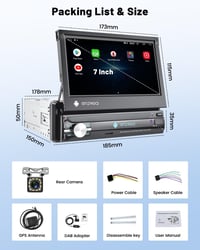 Hikity Android 1 DIN Autórádió 7" Kihúzható Érintőképernyővel - 2GB RAM, 64GB, GPS, WiFi, DAB+, Bluetooth, FM, Tolatókamera 7