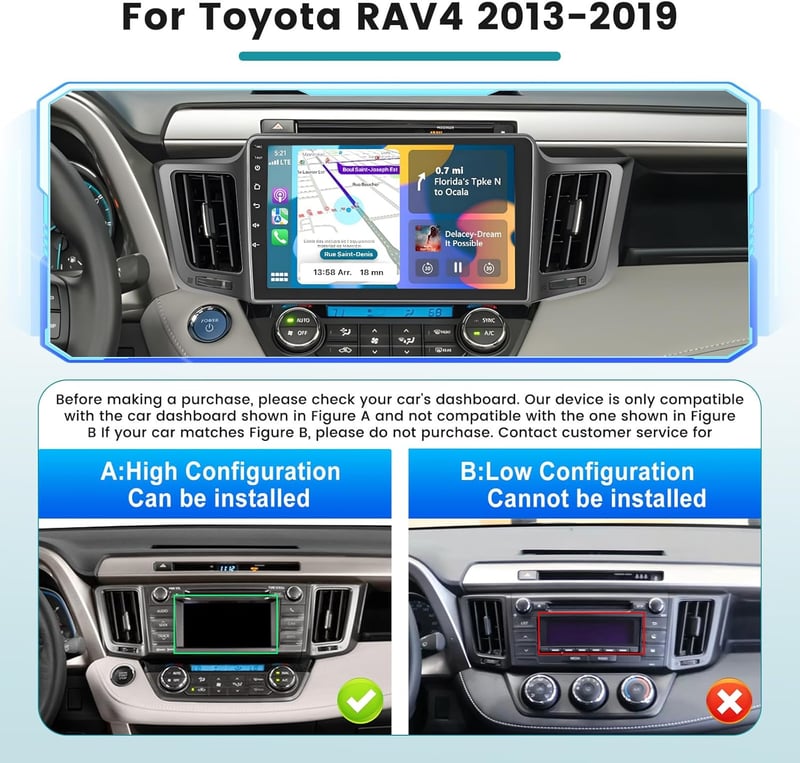 Hikity Android Autórádió Toyota RAV4 2013-2018 Wireless CarPlay GPS Navigáció