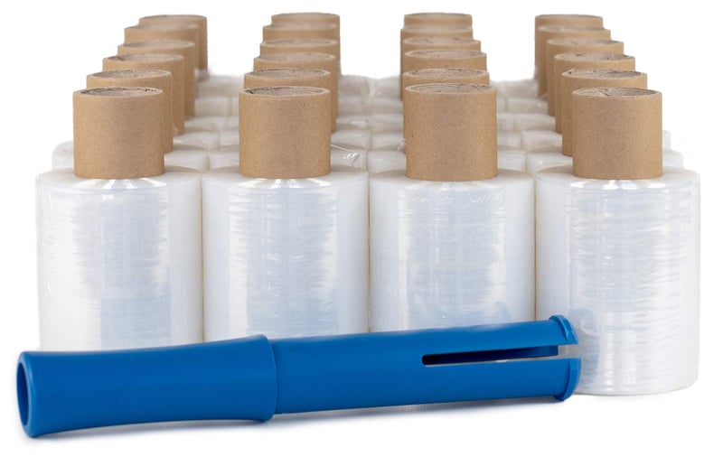 HILDE24 Mini Set Folie de Ambalare - 40 Role Folie Stretch Transparentă cu Distribuitor, Grosime 23 µm, 100 mm x 150 m, Plastic