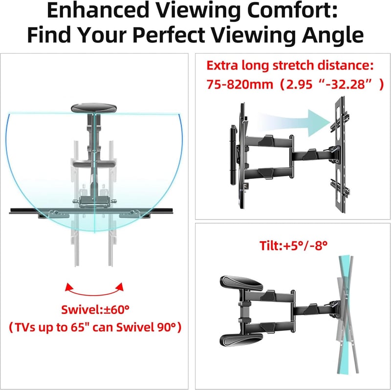 HILLPORT DY4080 TV Fali Tartó 40-80 Colos Készülékekhez, 90° Forgatható Konzol 820 mm Extra Hosszú Karral, 50 kg Teherbírás, VESA 600x500