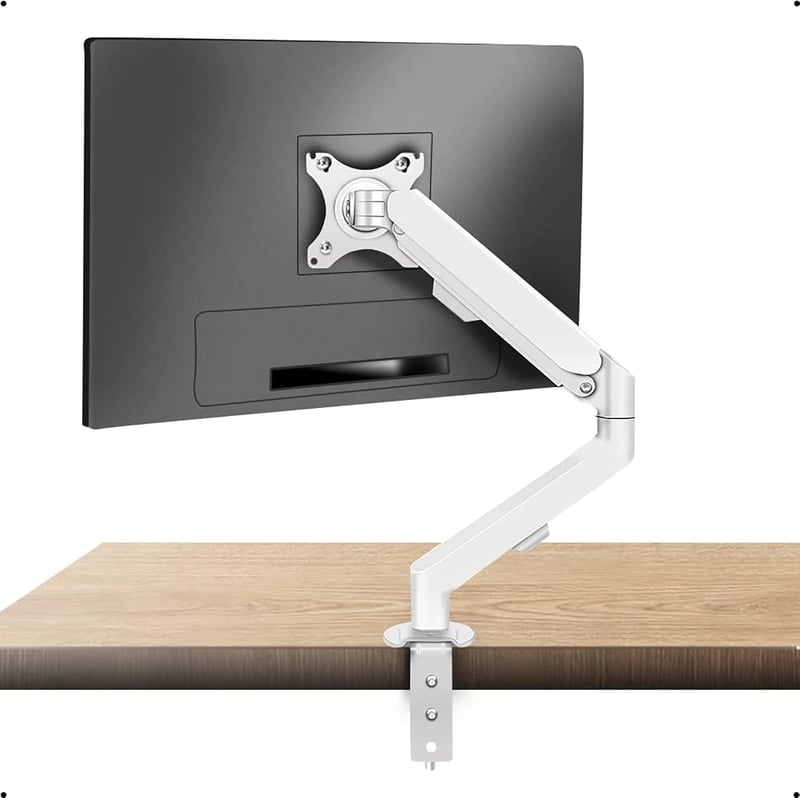 HILLPORT Fehér Monitortartó Kar 17-34 Colos Képernyőkhöz - Magasságállítható, Dönthető, Forgatható, 2-9 kg Terhelhetőség, VESA 75/100 mm