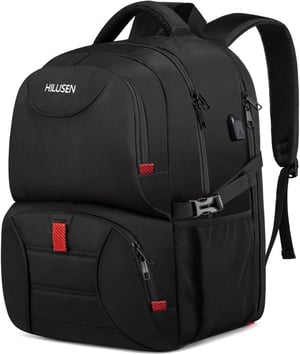 Rucsac de călătorie pentru laptop HILUSEN 50L cu port de încărcare USB, 17,3" - negru