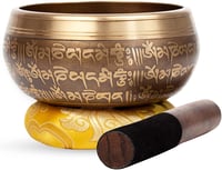 Himalayan Bazaar Veliki Tibetanski Pjevajući Set - Bronca, 5 Inča - Za Meditaciju, Relaksaciju - S Uzorkom Mantre, Sa Svileni Jastukom 2