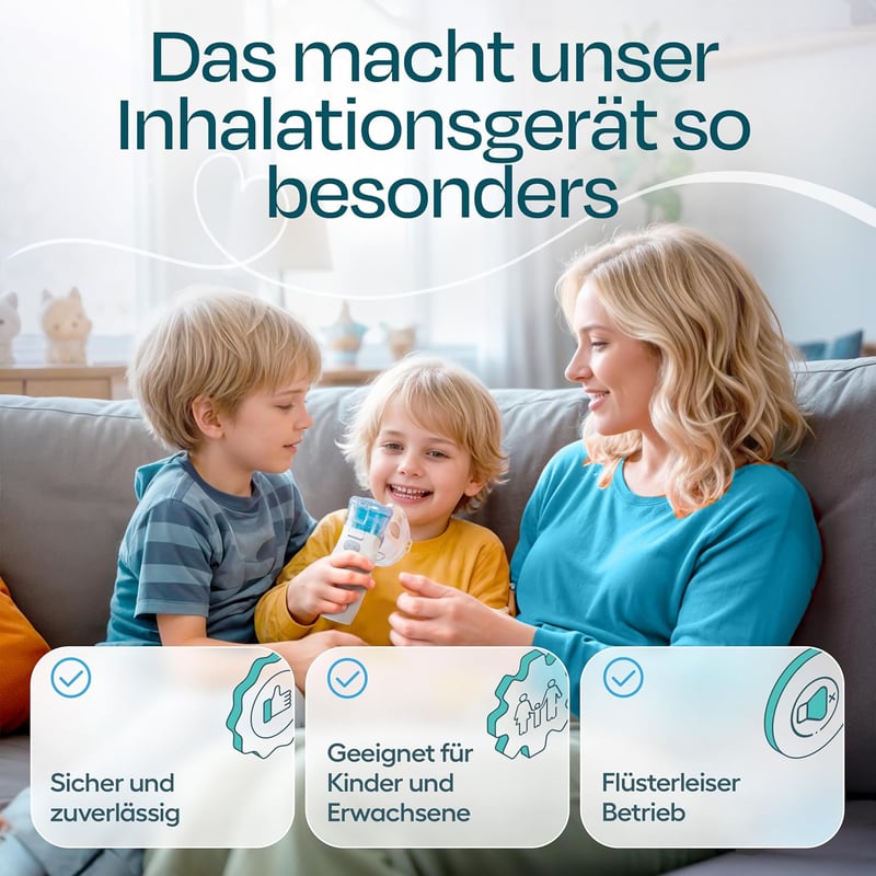 HIMMELSHAUCH MEDICAL Ultrahangos Inhalátor - Csendes Porlasztó Felnőtteknek és Gyermekeknek, Maszk Szettel, Kompakt Méretű, Hordozható