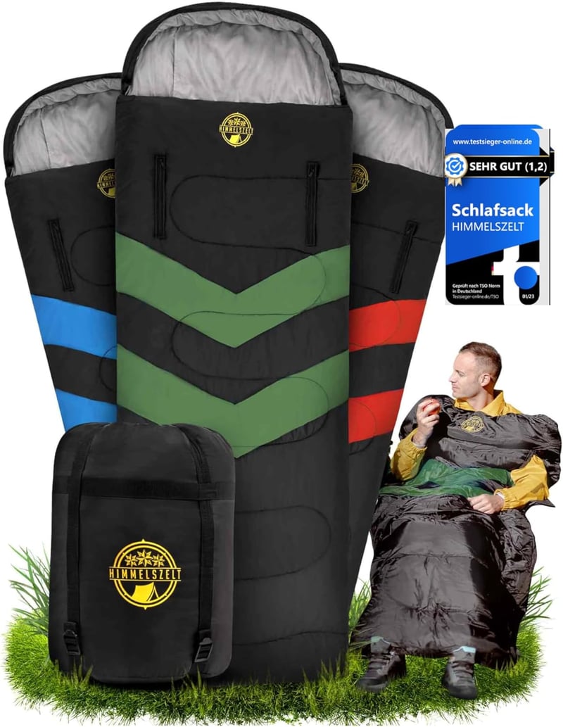 HIMMELSZELT XXL Hálózsák 4 Évszakos Kültéri Kemping -5°C/+10°C Vízlepergető Technológia 220x85cm Fekete-Zöld Túrázás Fesztivál Horgászat