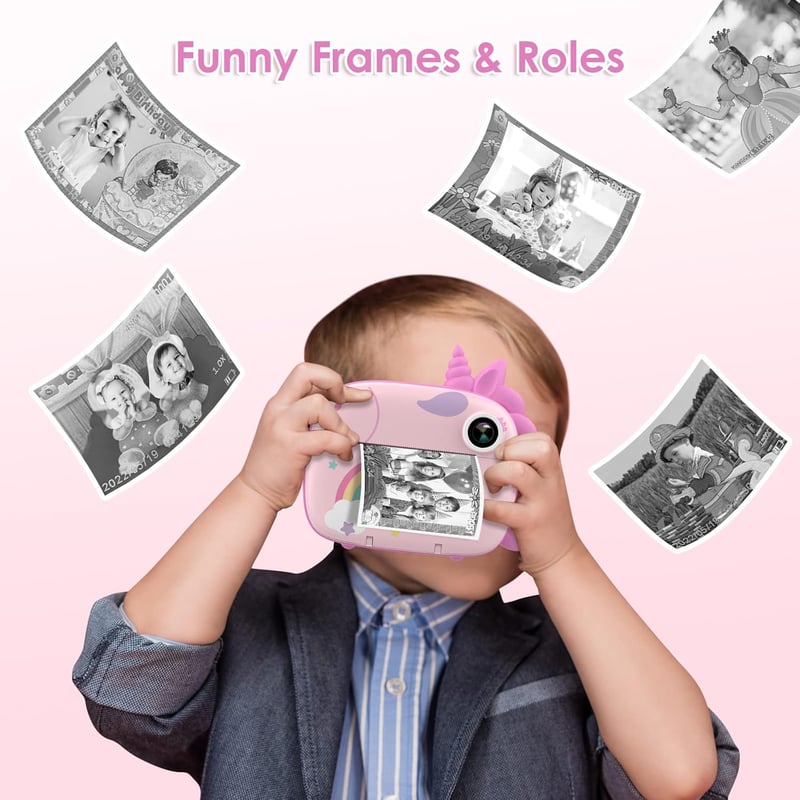 HiMont Gyermek Fényképezőgép - Azonnali Nyomtatás, 20MP Digitális Kamera, 1080P Videó, 32GB Kártya, Színes Filcek, Játékos Kiegészítők, 3-14